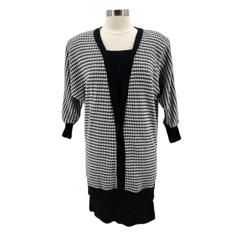 Vintage Byer Too! Juniors 7 Dress Houndstooth Black White Knit Sweater Dress 90s